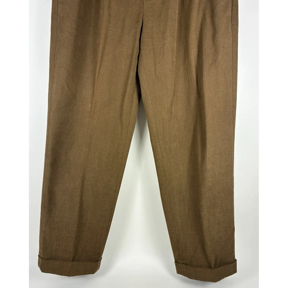 Brooks Brothers Elliot Brown Pleated Cuffed 100% Cotton Trousers 32x30 (31x29)